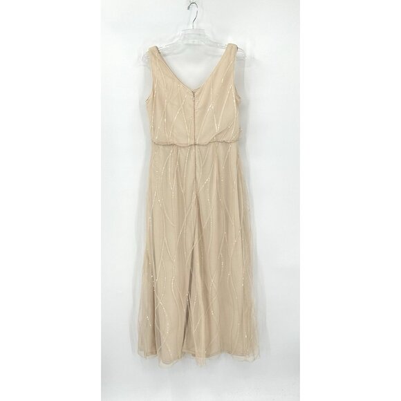 BILL LEVKOFF formal dress gown tulle sequins sleeveless full length champagne 12 - Picture 6 of 9